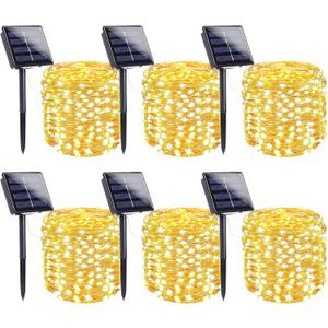 6-Pack Solar String Lights Outdoor, Extra-Long 600LED Christmas Fairy Lights Waterproof, Solar Twinkle Lights Copper Wire 8 Modes Fairy Twinkle Light for Xmas Tree Garden Party Wedding (Warm White)