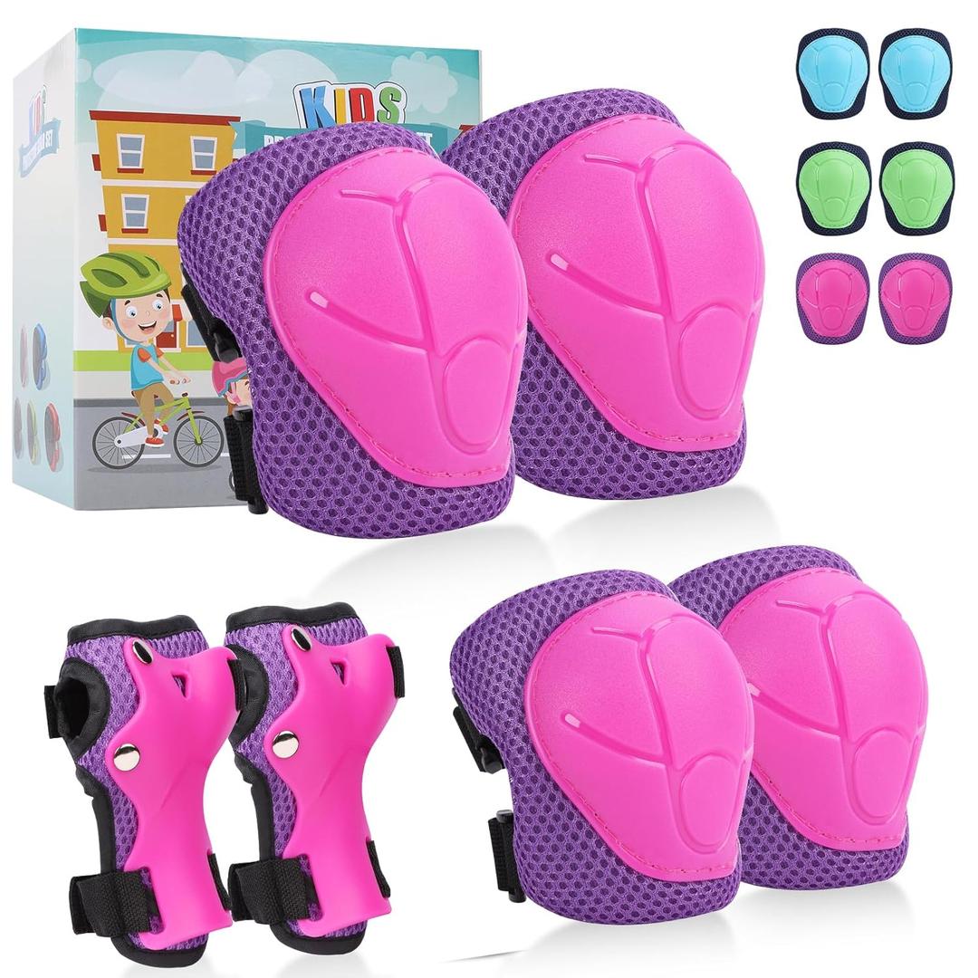 SAMIT Knee Pads for Kids 3-8 Years Boys Girls Protective Gear Set Toddler Knee and Elbow Pads with Wrist Guards 6 in 1 Safety Gear Set for Skating Cycling Bike Rollerblading Scooter Roller Skates (Small, Rose Pink)