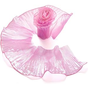 Ruffle Pleated Chiffon Trims 5Yards Iridescent Ruffled Organza Lace Trims Chiffon Ribbon Pleated Lace Fabric Trim for Sewing Dress Bag Costume Decoration Trimming Craft Gift (5-7/8 inch(150mm), Purple)