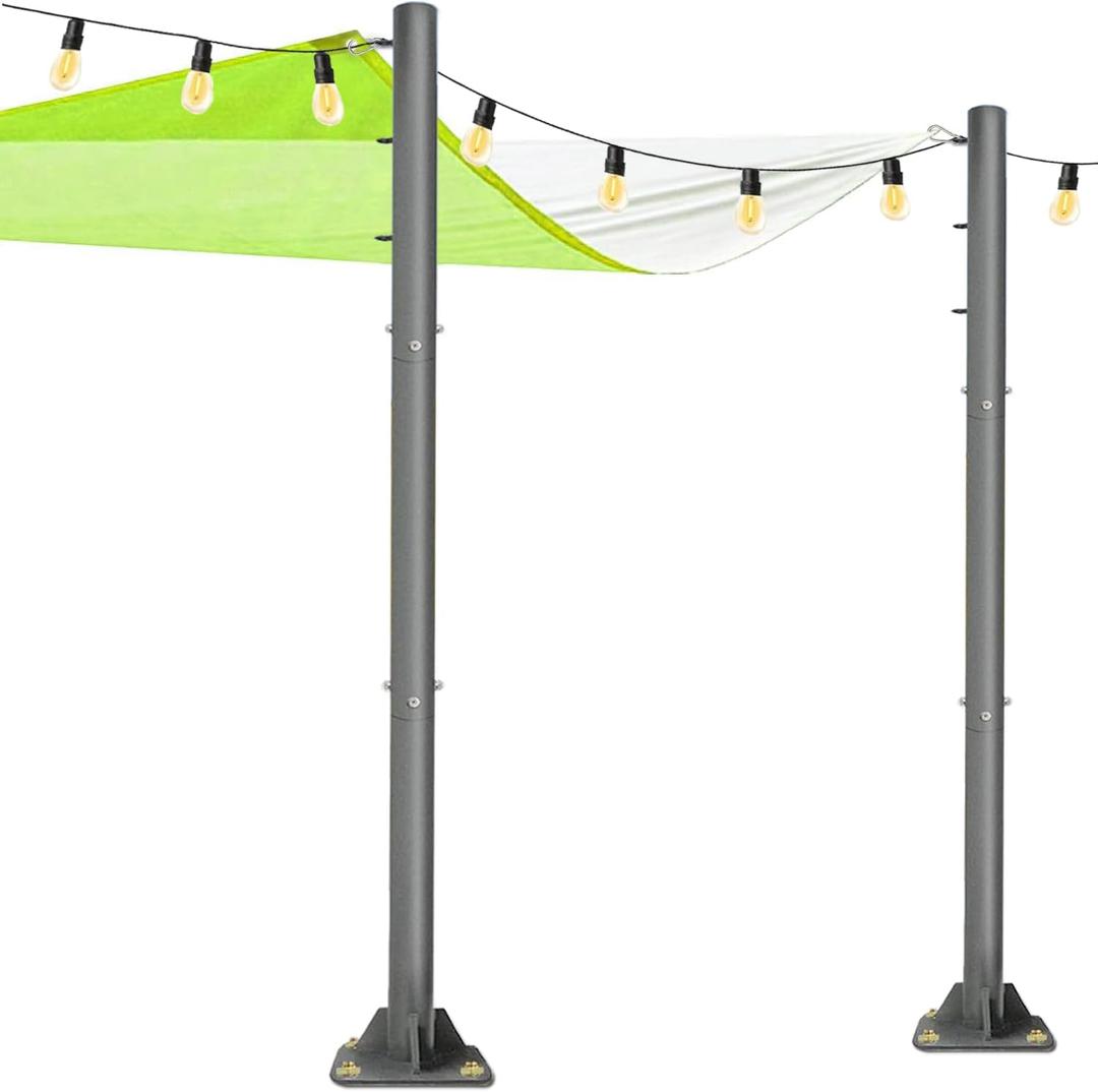 Thickening 2.2mm 2 Pack Sun Shade Sail Poles - 10ft Outdoor Sunshade Sail Post Support Awning Canopy Heavy Duty Metal Pole Kit for Patio Garden Yard Backyard Grassland - 2 Pack