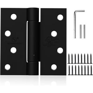 Self Closing Hinge 4 Inch Matte Black Auto Close Door Hinges Adjustable 4 Inch Spring Hinges 4"x 4" Door Closer Hinge Square Corner for Commercial Grade Auto Self-Closing UL Listed, 2 Pack