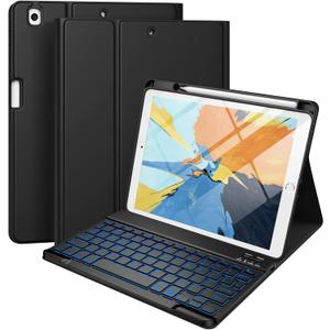 Hamile Keyboard Case for iPad 9th 8th 7th Generation Case with Keyboard 10.2" - 7 Colors Backlit Detachable Folio Keyboard Cover with Pencil Holder for iPad Pro 10.5" / iPad Air 3rd Gen (Black)