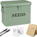 Seed Storage Organizer, T-Shape Compartment Seed Box with Safety Lock, Metal Seed Saving Box, Portable Seed Bin Container with Handle, Including 2 Pens 20 Plant Labels 50 Seed Envelopes-Green