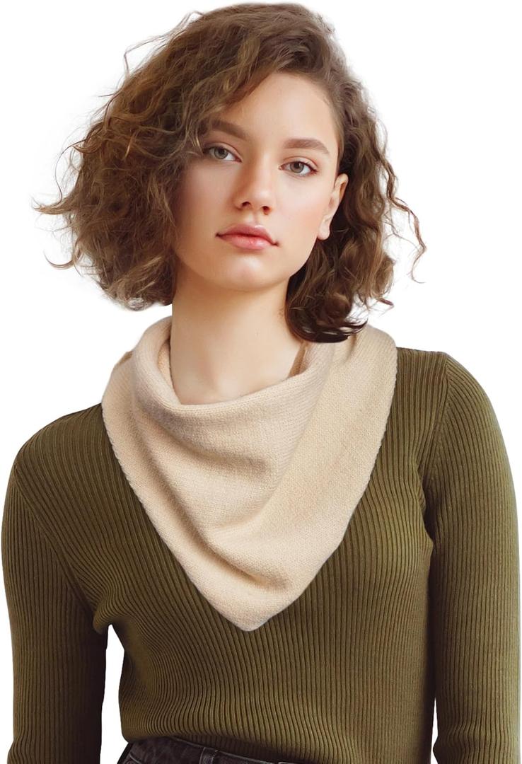 Molans Women Winter Knit Neck Scarf - Warm Crochet Triangle Scarf for Women Girls (Beige)