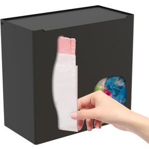 STWWO 2 in 1 Grocery Bag Holder & Trash Bag Holder Dispenser, Kitchen Grocery Storage Organizer for Cabinet, Under Sink, Wall Mounted or Countertop, Metal Black