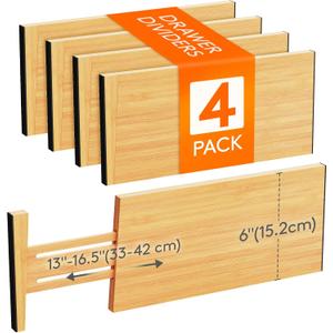 Lifewit 4 Pack 6" Deep Bamboo Drawer Dividers, 13-16.5" Expandable Drawer Organisers for Clothes, Adjustable Dresser Drawer Divider, Clothing Drawers Separators for Dresser, Bedroom, Bathroom, Office Lifewit 4 Pack 6" Deep Bamboo Drawer Dividers, 13-16.5" Expandable Drawer Organisers for Clothes, Adjustable Dresser Drawer Divider, Clothing Drawers Separators for Dresser, Bedroom, Bathroom, Office