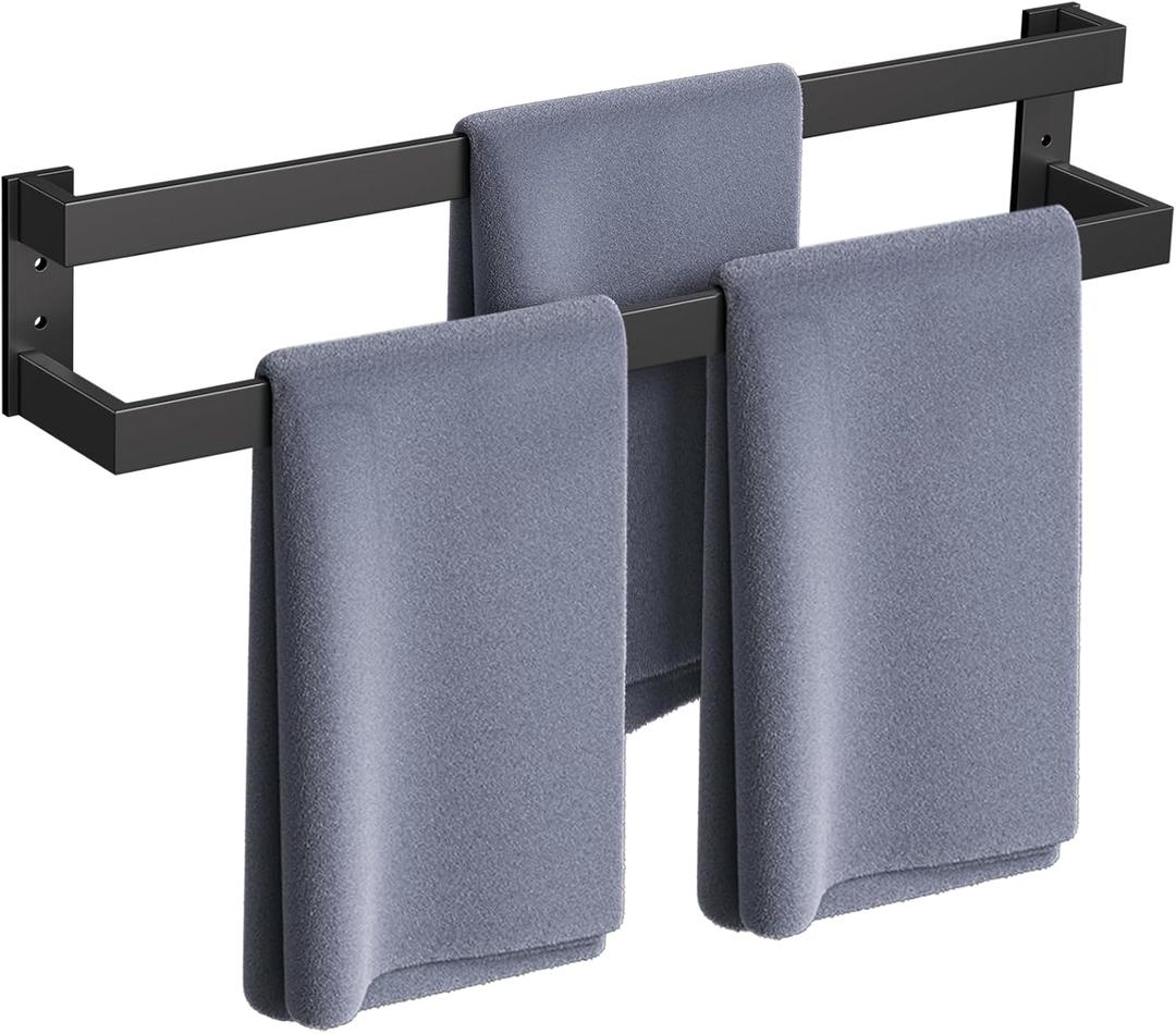Matte Black Double Towel Bar,32 Inch Towel Rack for Bathroom Stainless Steel Towel Holder Wall-Mounted Bathroom Hardware Accessories