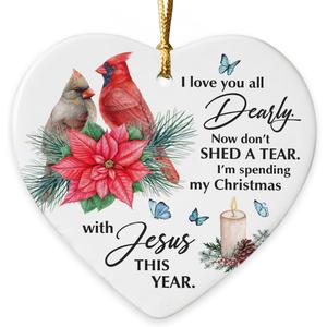 Sorry for Your Loss Gifts - Remembrance Gifts Christmas Decorations for Tree, Memorial Gift for Loss of Mom, Daughter, Father, Friend, Cardinal Heart-Shaped Ceramic Christmas Ornaments 2025,