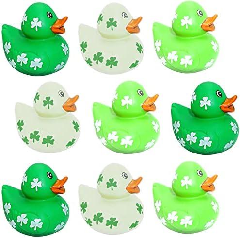 4E's Novelty 24 Pack St Patricks Day Rubber Ducks - 2 inch Shmrock Rubber Duckies Bulk - Saint Pattys Day Irish Gifts for Adults Kids Party Favors Accessories, Jeep Ducking