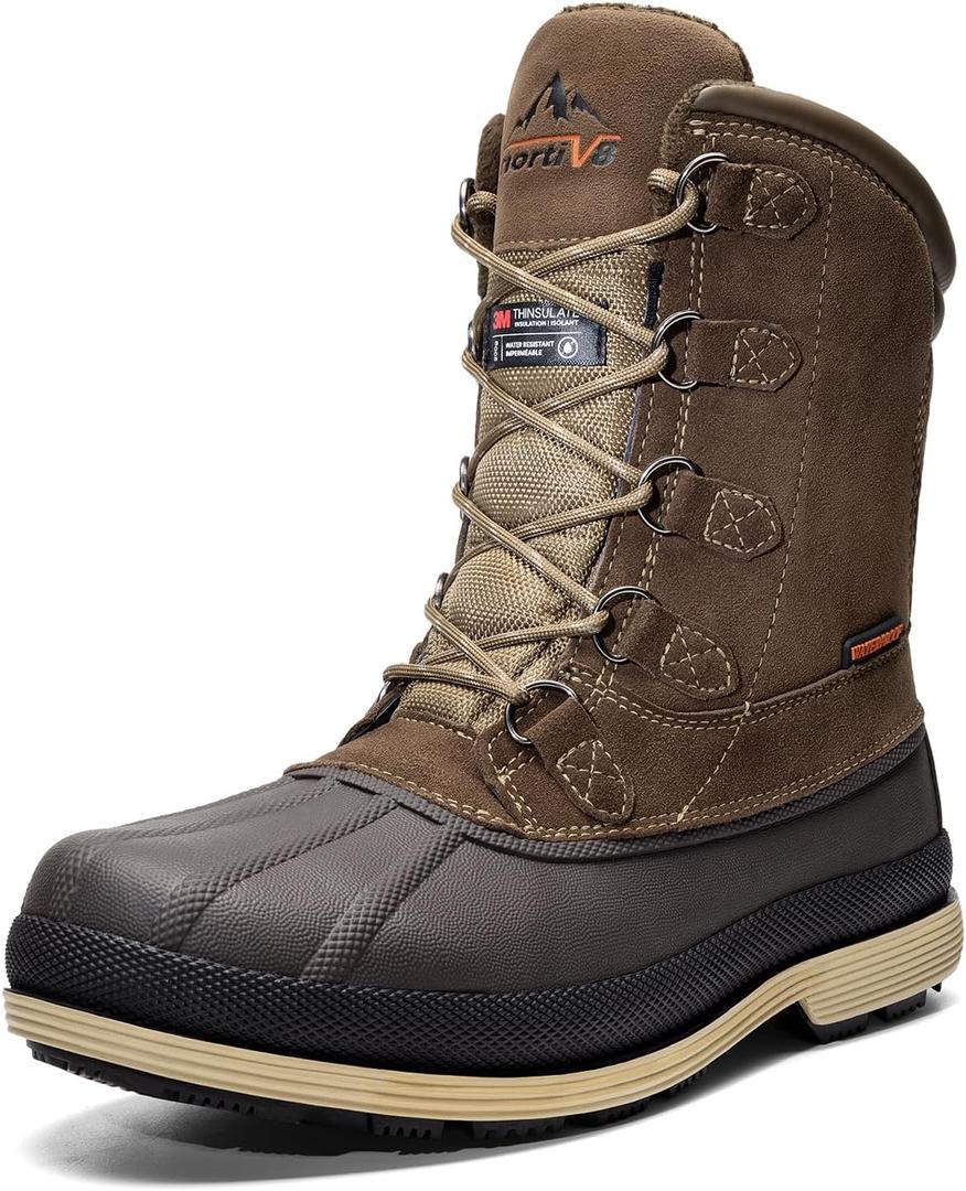 NORTIV 8 Men's Insulated Waterproof Work Winter Snow Boots (6.5, Khaki/Brown)