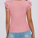KIRUNDO Summer Sweaters for Women Lightweight 2025 Fall Ruffle Short Sleeve Business Casual Tops Slim Soft Knit T Shirts (S)