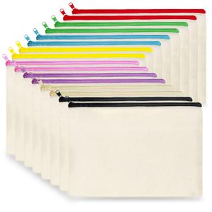 Koolmox Canvas Cosmetic Bag Bulk, 16pcs 9x7'' Canvas Zipper Pouch, Plain Canvas Pencil Bag, Pen Bags, Black Cosmetic Bags Bulk for DIY Crafts, Vinyl Print, Personalization, Decoration, Painting (Beige Multicolored)