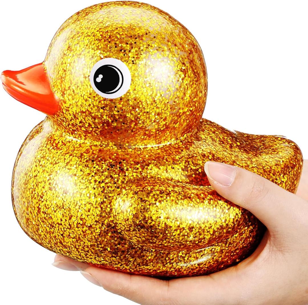 Honoson 6.89 Inch Giant Glitter Rubber Duck Big Glitter Rubber Duck Large Sparkly Duckling Bath Toy with Squeaky Sound for Summer Baby Shower Birthday Party Favor Gift (Gold)