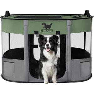 Rest-Eazzzy Dog Playpen, Foldable Kitten Playpen for Medium Dogs, Portable Pet Puppy Playpen with Removable Shade Cover, Indoor Outdoor Travel Camping Use for Small Pets with Carrying Case (M, Green)