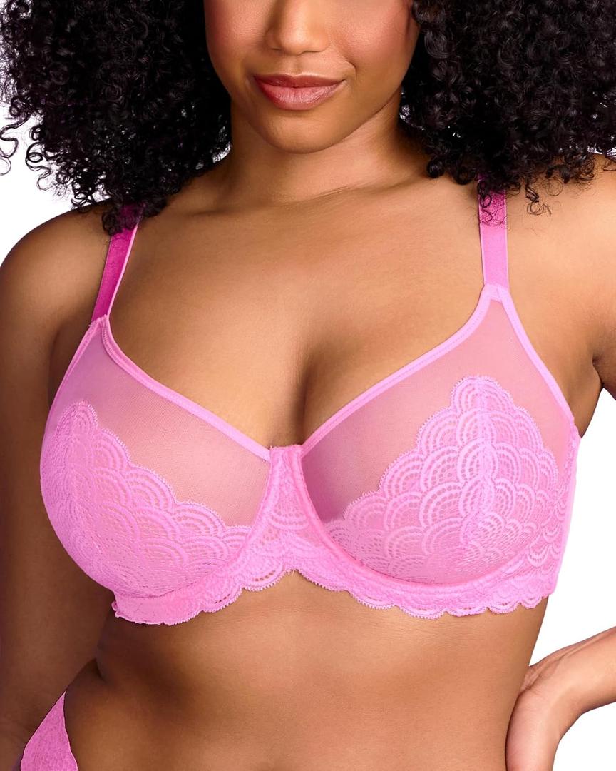 HSIA Minimizer Bras for Women Large Bust Full Coverage Lace Plus Size Bra - Mermaid Scales (Pink)