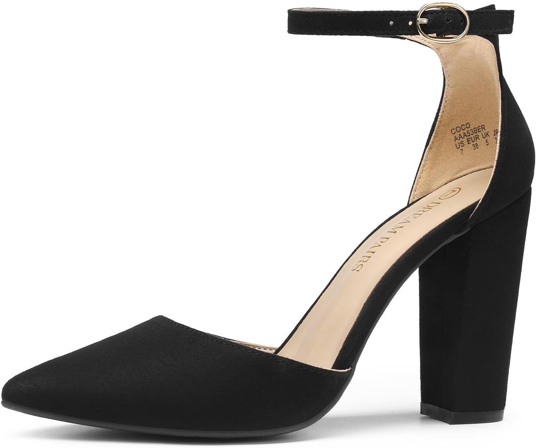 DREAM PAIRS Women's Coco High Heels Chunky Block Pumps Pointed Closed Toe Ankle Strap Dress Shoes, Size 7
