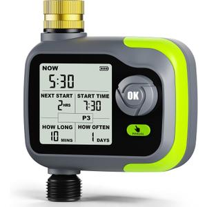 Sprinkler Timer, Watering Timer Brass Inlet for Garden Hose, Programmable Hose Timers w/Rain Delay, Outdoor Soaker Auto& Manual Drip Irrigation Controller System for Lawn Yard Greenhouse