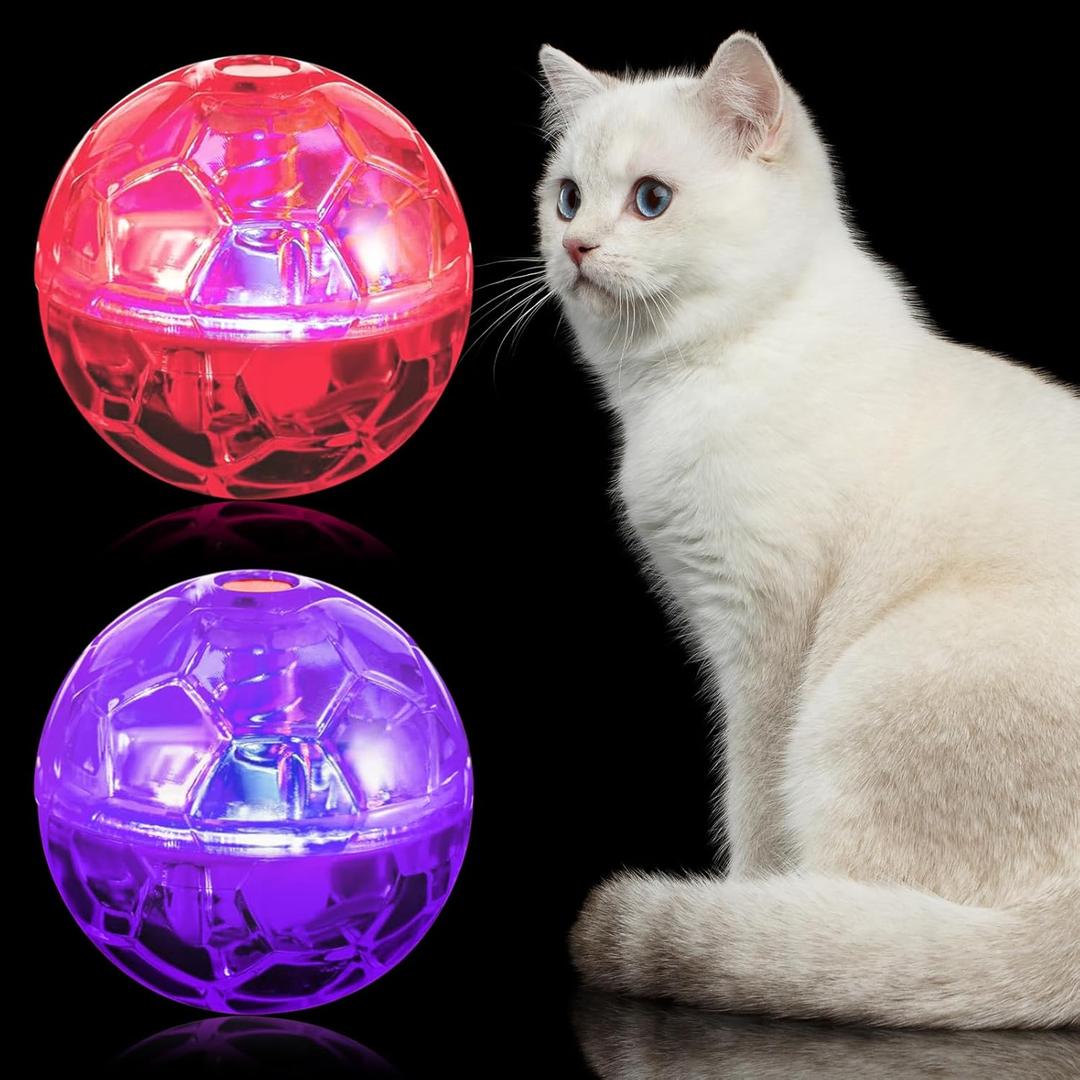 Sratte 2 Pcs Cat Ball Ghost Hunting Light up Cat Balls Toys Motion LED Motion Activated Flash Glowing Lighted Dog Interactive Toys Pet(Pink, Purple)