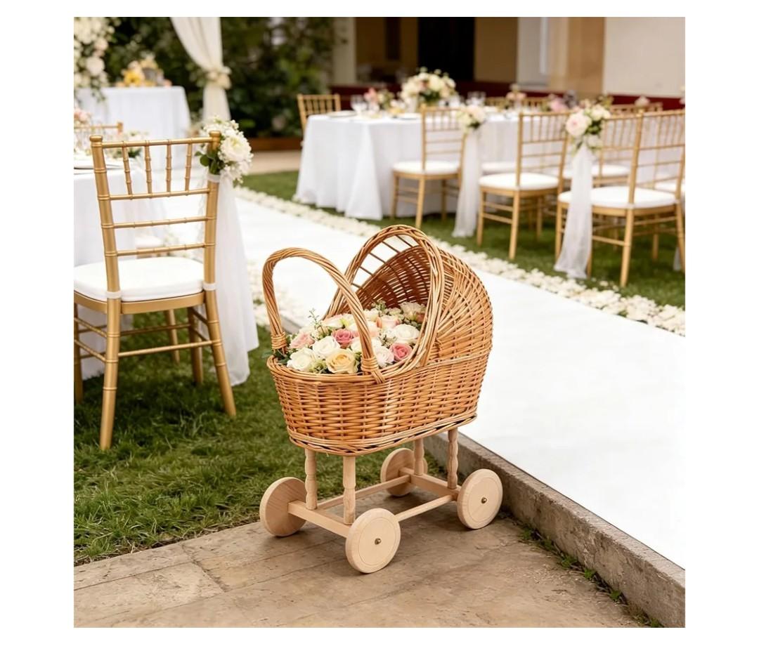 Wicker Baby Carriage Flower Girl Basket for Wedding CeremonyWicker Stroller Flower Girl Basket Baby Things, Rustic Home Decor, Photography Props, Floral Arrangements