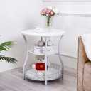 Round Side Table, 3-Tier Circular End Table with Storage Shelf,White Accent Sofa Table for Small Spaces,Round Corner Coffee Table Nightstand for Living Room, Bedroom,19.6 inch Diameter