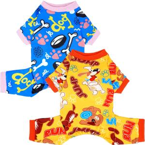 2PCS Dog Pajamas for Extra Small Xs Sized Doggie Pjs Clothes Puppy Onesies Outfits Pet Jammies Boy Girl Male Female Apparel Soft Strechy Paw Bone Print XS