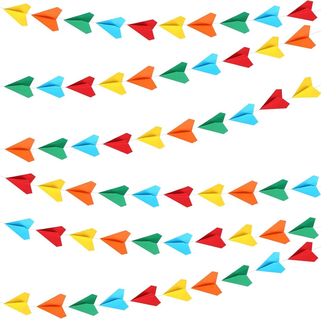 Janlaugh 6 Pcs Airplane Garland Colored Paper Plane Banner 3D Air Force Streamers Aviation Airplane Birthday Party Decorations Aircraft Backdrop for Home Classroom Hanging Decor Supplies (Colorful)