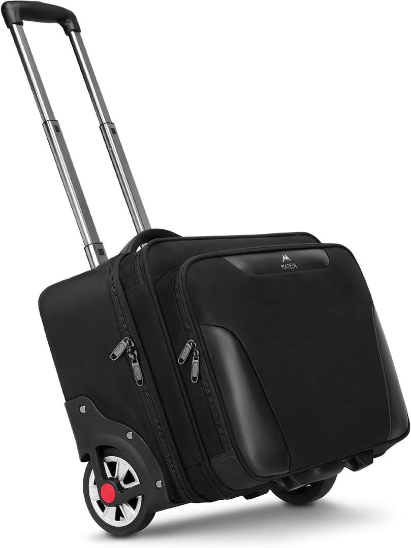 MATEIN Rolling Briefcase for Men, Large Rolling Laptop Bag with Big Wheels Fits 17.3 Inch Notebook for Travel Office Work, Water Resistant Roller Computer Case College Teacher Luggage Suitcase, Black, Fits Up to 17.3 Inch Laptop