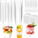 YOIYINI 170Pcs Plastic Dessert Cups with Lids,Shooters Cups for Party,Yogurt Parfait Appetizer Cup,Mini Dessert Cup with Spoons for Pudding,Cocktail,Fruit,Ice Cream