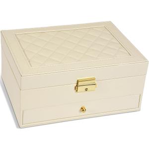 GUOER Jewelry Box for Women Girl Wife - Large PU Leather Jewelry Organizer Storage Case with Two Layers Display for Earrings Bracelets Rings Watches (Apricot)