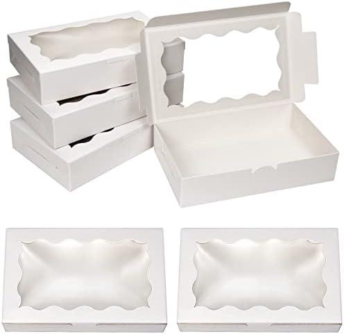 BILLIOTEAM 20 Pack White Kraft Cookie Box with Clear Window,Premium Small Paper Gift Box Container for Dessert Pastry Candy Packaging,Wedding,Party,Christmas,Birthday,Baby Shower(7" x 4 3/8" x 1 1/2")