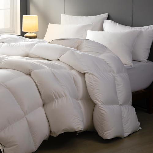 sleeprove Noiseless King Size Down Comforter,All-Season Duvet Insert with 8 Loops,Luxury Bedding Comforter,White,106x90 inches