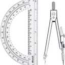 EBOOT Student Geometry Math Set, Drawing Compass and 6 Inch Clear Swing Arm Protractors 180 Degree Math Protractor (Argent, Classic)
