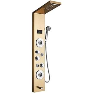 Bath Shower Panel Golden Waterfall Rain Shower Column Faucet Digital Temperature Screen Shower System Mixer Tub Spout-A,C-D