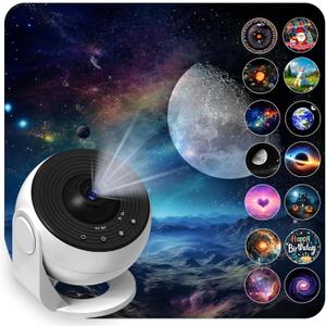 Upgrade Galaxy Projector for Bedroom, Home Planetarium Projector Lamp,LED Space Galaxy Lamp, Room Decor for Kids Adults with 14 Planet Discs, Moon/Halloween/Birthdays Light Star Projector with Timer