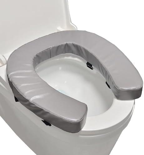 Soft Padded Toilet Seat Cushion with 2-Inch High-Density Foam & Waterproof PU Fabric, U-Shape Padded Toilet Cushion - Secure Hook & Loop Tape, Fits Standard/Elongated Toilets (Grey) (Gray)