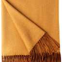 BOURINA Herringbone Two Tone Throw Blanket Faux Cashmere Fringe Soft Lightweight Cozy for Bed Couch Decorative Throws Blanket,Gold, 50" x 60"