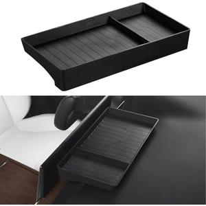 BASENOR 2022-2025 Tesla Model X Model S Center Console Organizer Behind Screen Storage Box, Dashboard Hidden Tray, Non-Slip Sunglasses Card Tissue Holder, Accessories for Refresh Plaid Long Range
