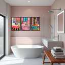 Funky Bathroom Animal Wall Art set of 3, Tiger Leopard Zebra in Bathtub pictures Wall Decor, Pink Kitsch Aesthetic Animal Eclectic Posters Print Artwork for Restroom Bathroom (L16''W24'')