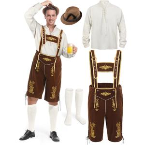 Lederhosen Men, Oktoberfest Outfits Men Oktoberfest Costume German Bavarian Lederhosen Halloween Costume Set