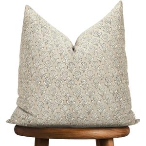 Hand-block printed, artisan-made neutral accent throw cushion cover- Thick cotton cushion for sofa, bed, chair, home decor, gifting, spring vibe, boho, indoor/outdoor- Adeline (Beige, 20" x 20")