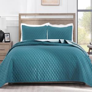 Exclusivo Mezcla Reversible Full Queen Quilt Bedding Set with Pillow Shams, Lightweight Quilts Queen Size, Soft Bedspreads Bed Coverlets for All Seasons - (Dusty Teal, 90"x96")