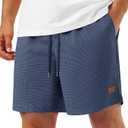 TACVASEN Men's Casual Shorts Waffle 5'' Elastic Waist Drawstring Summer Beach Shorts Moisture Wicking SweatShorts, Blue Medium