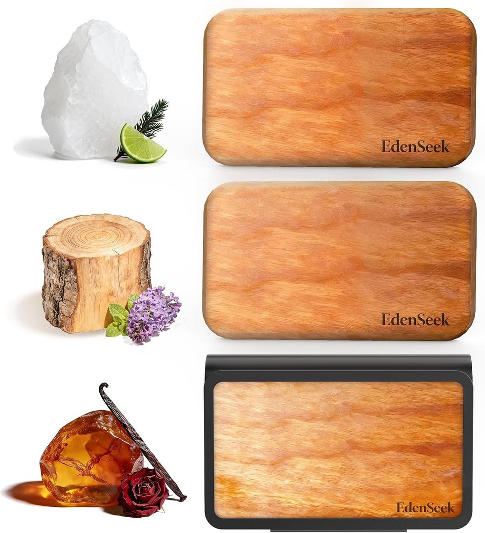 Wooden Car Air Freshener | FSC-Certified Original Wood, Visor Metal Clip, 100% Pure Essential Oils, 40+ Days Long-Lasting Odor Eliminator, 3 Refillable Scents Diffuser for Cars, Trucks, SUVs