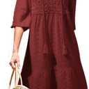 Dokotoo Womens Dresses Summer V Neck Drawstring Embroidered Half Sleeve Mini Dress Boho Dresses for Women 2026 Sundresses (Red, L)
