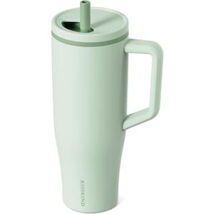 KISSKIND 40 oz Tumbler with Handle and Straw | 100% Leakproof Insulated Tumbler with Lid and Straw | Stainless Steel Water Bottle | Cup Holder Friendly Base | Green