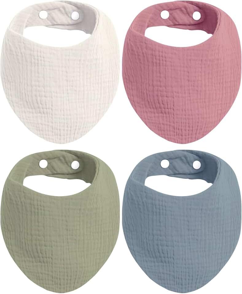 KiddyCare Organic Muslin Baby Bibs for Girls Boys 0-6 Months | Baby Bandana Bibs, Super Soft for Drooling and Teething, Muslin Bib, 8-Color Pack