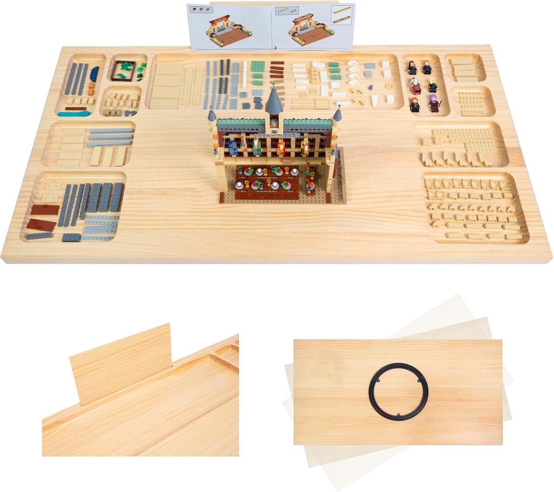 WOOD CITY Building Baseplate Table for Lego, Building Tray Board with Storage and Classify, Activity Sensory Platform Table for Adults Children and Seniors with Lazy Susan WOOD CITY Building Baseplate Table for Lego, Building Tray Board with Storage and Classify, Activity Sensory Platform Table for Adults Children and Seniors with Lazy Susan
