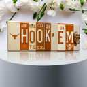 Texas Longhorns Hook Em Horns License Plate Sign - Metal Wall Art 16x6 Inch Aluminum - Burnt Orange White - SEC Fan Cave Dorm Room Decor UT - UV-Resistant Ready to Hang College Wall Sign