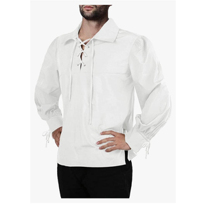 Mens Medieval Pirate Shirt Viking Renaissance Lace up Mercenary Halloween Scottish Jacobite Ghillie Tops Size M
