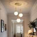 Modern White Glass Chandelier Cluster Pendants Lights for Kitchen Island Mid Century Globe Hanging Lighting Fixture Living Room Dining Room Bedroom Staircase E26 Bulbs Antique Gold